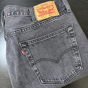 Levis 501 Relaxed Button Fly Denim Jeans Mens 38x32 Fit 38x31 Black Red Tab